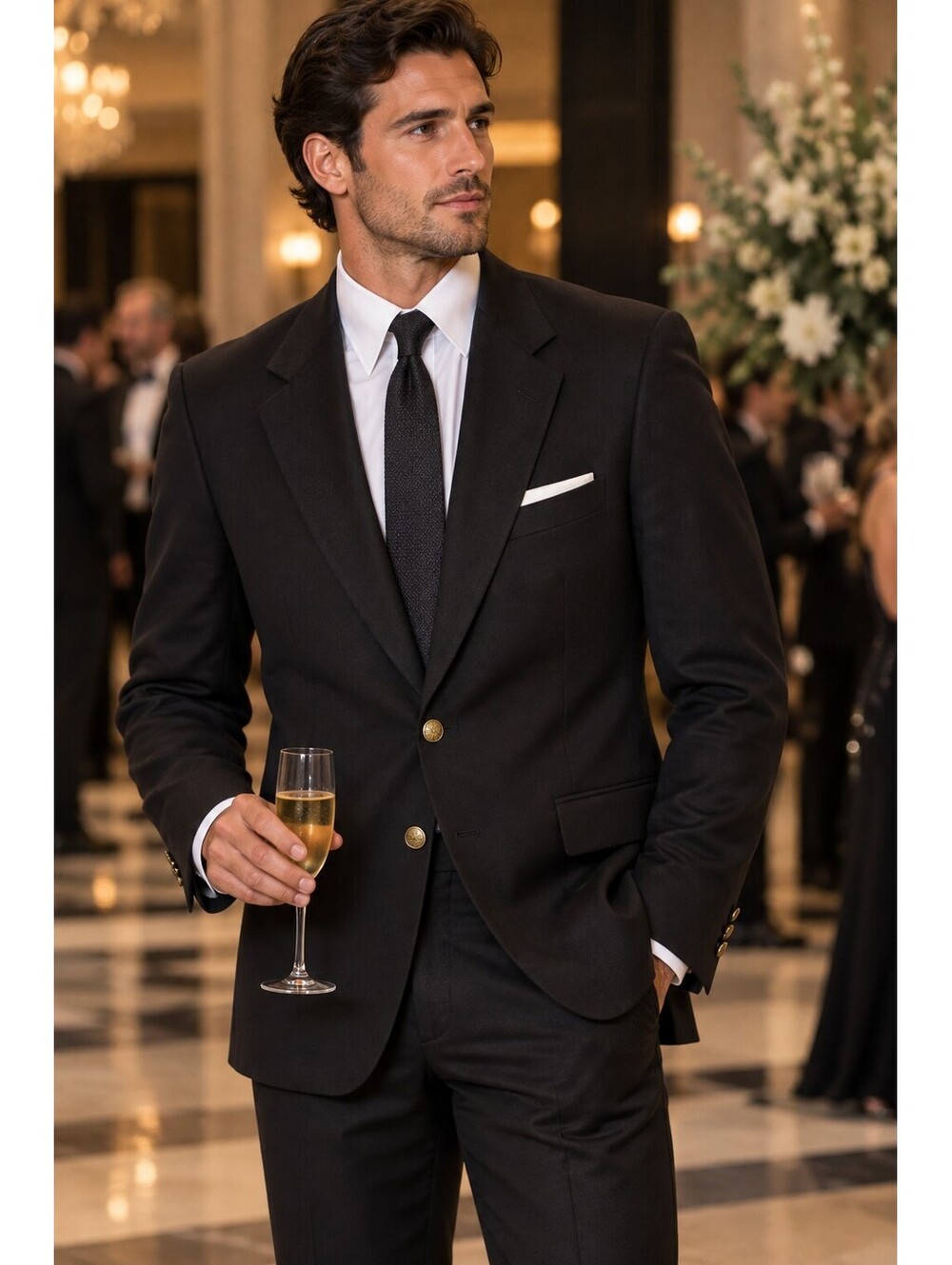 Oscar de la Renta Men’s 44L Black 100% Wool Blazer Gold Buttons Made Colombia